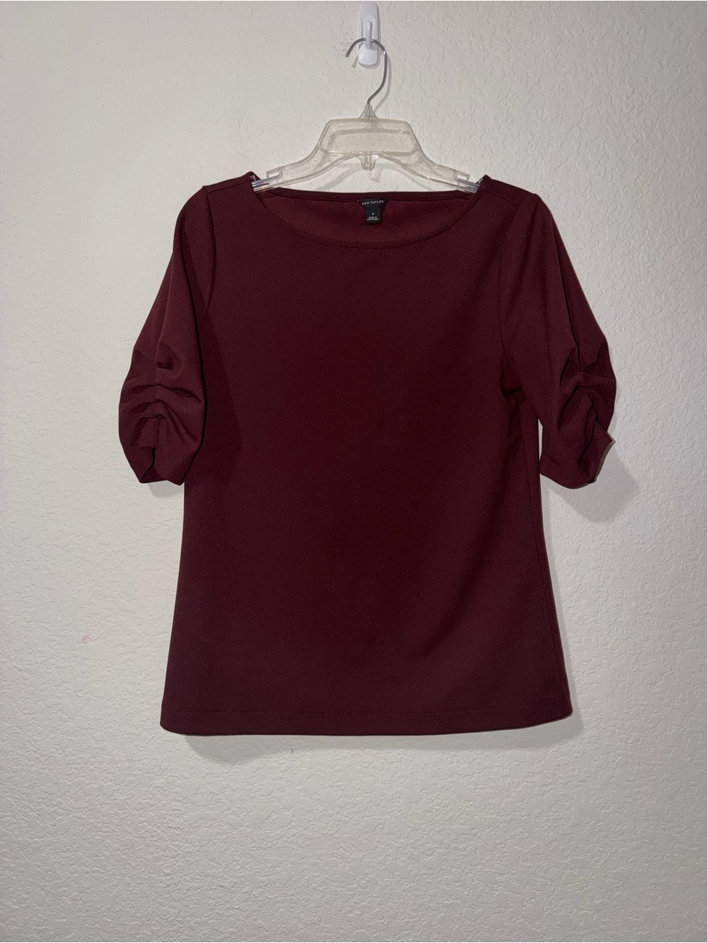 Ann Taylor Boatneck Short-Sleeve Top in Deep Burgundy